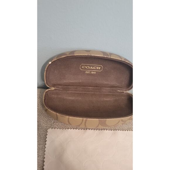 Coach Signature C Hard Sunglass Eyeglass Case Beige Brown Logo w/ Cloth - Picture 2 of 5